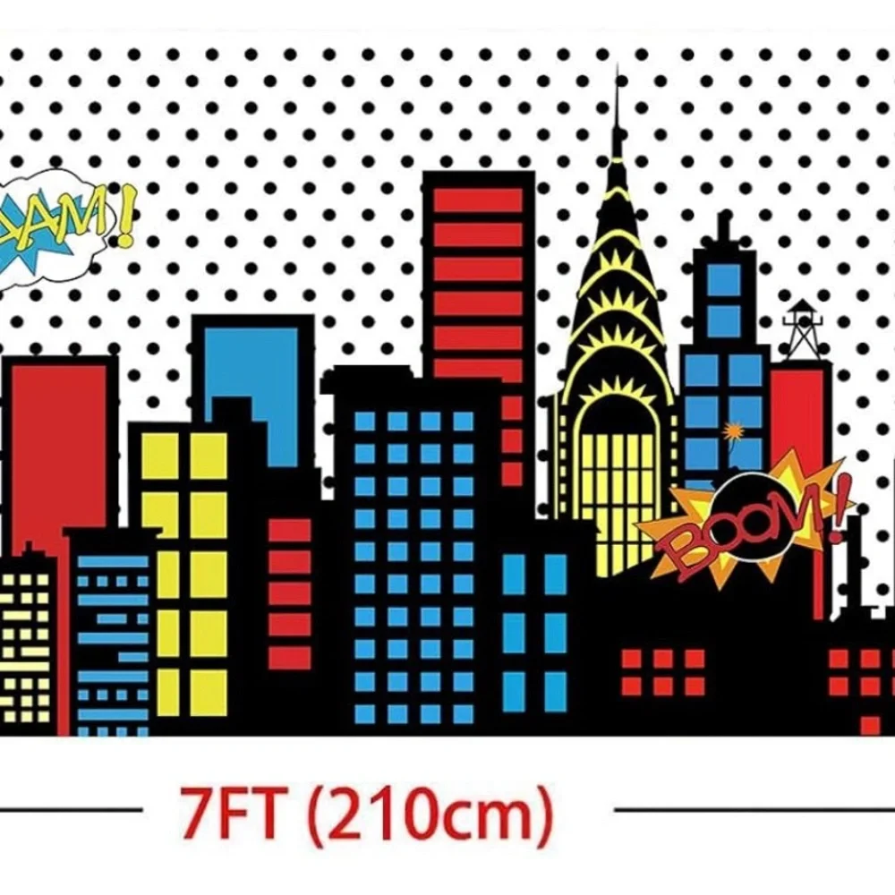 Superhero City Skyline backdrop,5 x 7,Buildings City Boom Photo Background